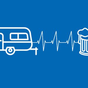 Herzschlag mit Wohnwagen und Bierkrug