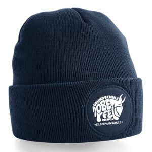 Mütze / Beanie Beechfield NAVY Druck WEISS – GS Oberfell