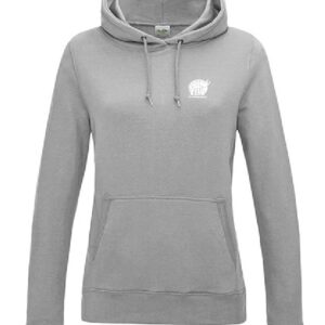 Hoodie JustHoods Ladies‘ STORM GREY / Druck WEISS – GS Oberfell