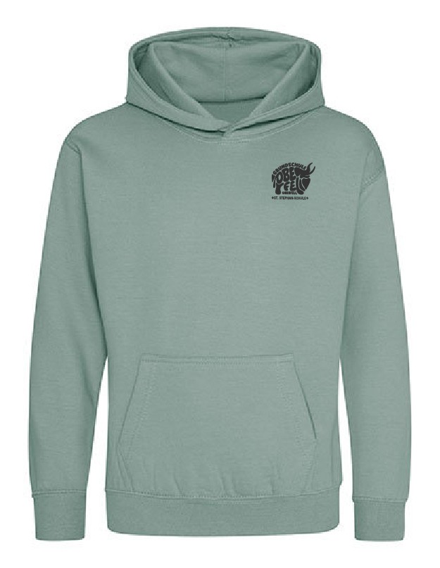 Hoodie JustHoods Kids DUSTY GREEN / Druck SCHWARZ - GS Oberfell