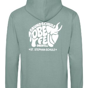 Hoodie JustHoods Kids DUSTY GREEN / Druck WEISS – GS Oberfell