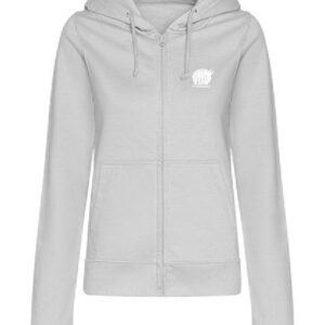 Zoodie JustHoods Ladies‘ HEATHER GREY / Druck WEISS – GS Oberfell